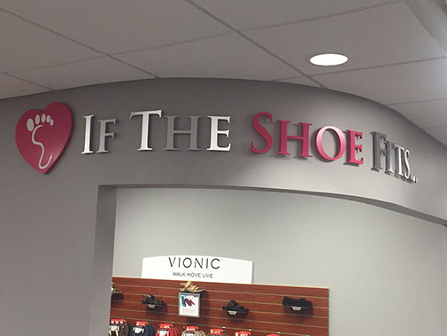 metal laminate display letters, laser cut acrylic letters and logo with cut vinyl sign