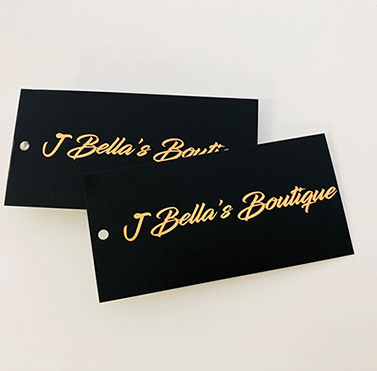 Clothing Tags Black Background with Gold letters