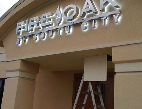 Channel letter on an exterior wall